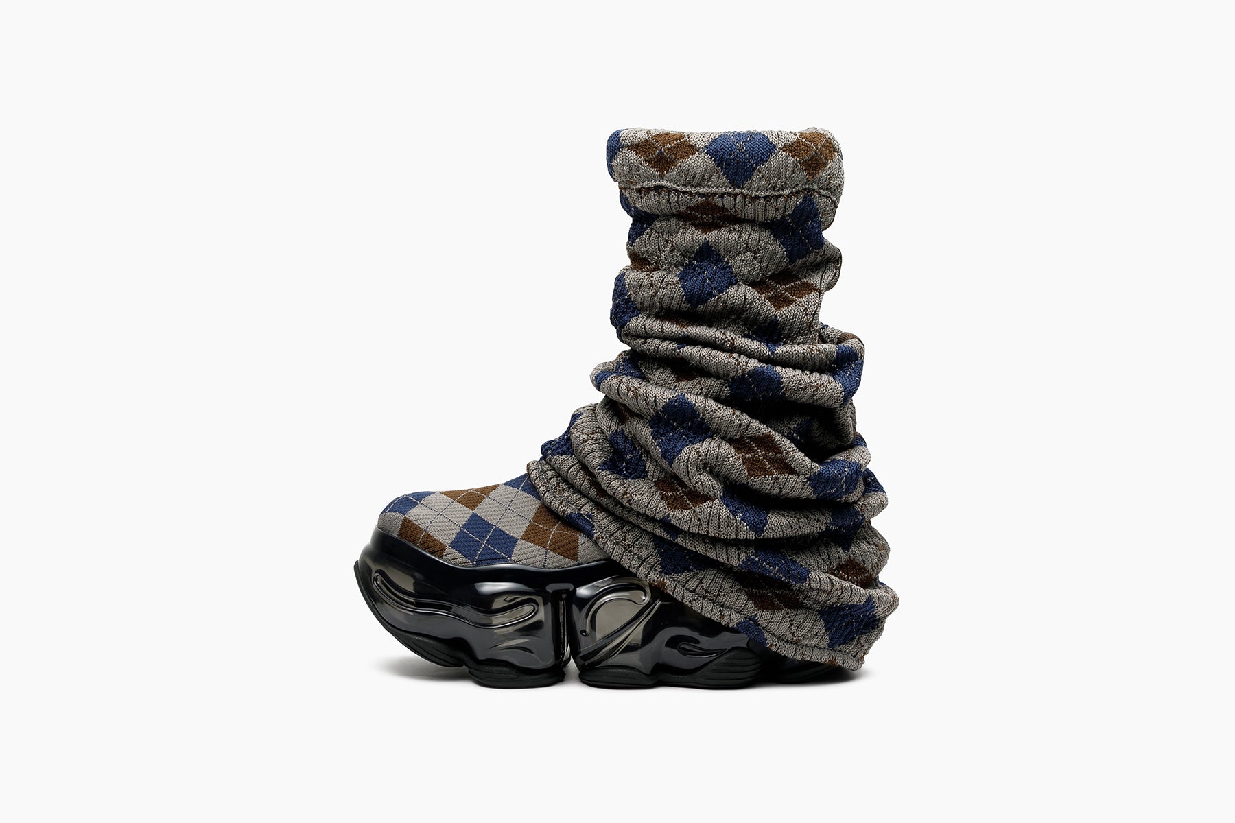 grounds SKYSCRAPER LOOSE SOCKS KNIT NAVY BROWN ARGYLE / BLACK