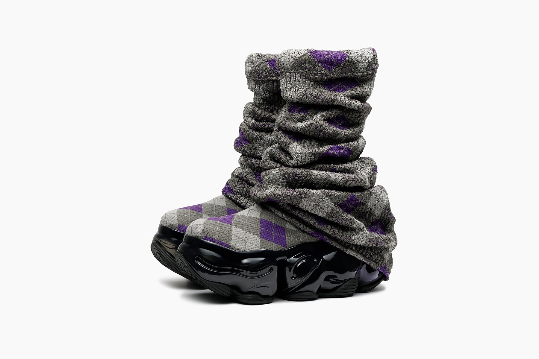 grounds SKYSCRAPER LOOSE SOCKS KNIT CHARCOAL PURPLE ARGYLE / BLACK PURPLE